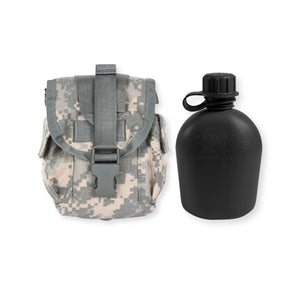 GI 1 Qt. Rugged Plastic Canteen, Black, US Made & Canteen Cover, 1 Qt. G.I. ACU. New