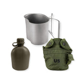 GI 1-Qt Hydration Kit – 1 QT .Canteen (New), OD MOLLE Cover (Used) & G.I. Stainless Steel Canteen Cup (Used)