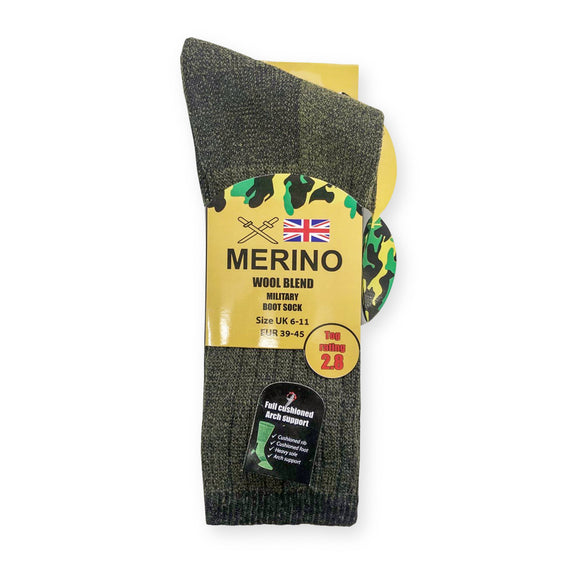 Military Boot Socks – Merino Wool Blend, Green (12 Pairs)