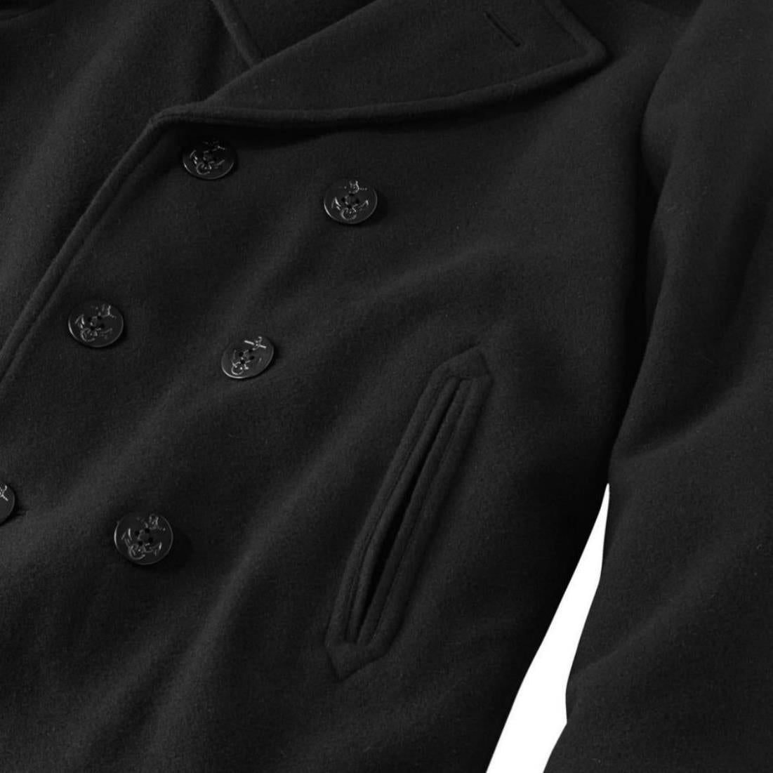 Vintage Military shops Black Wool Jacket Pea Coat with Silver Anchor Buttons Size 38S